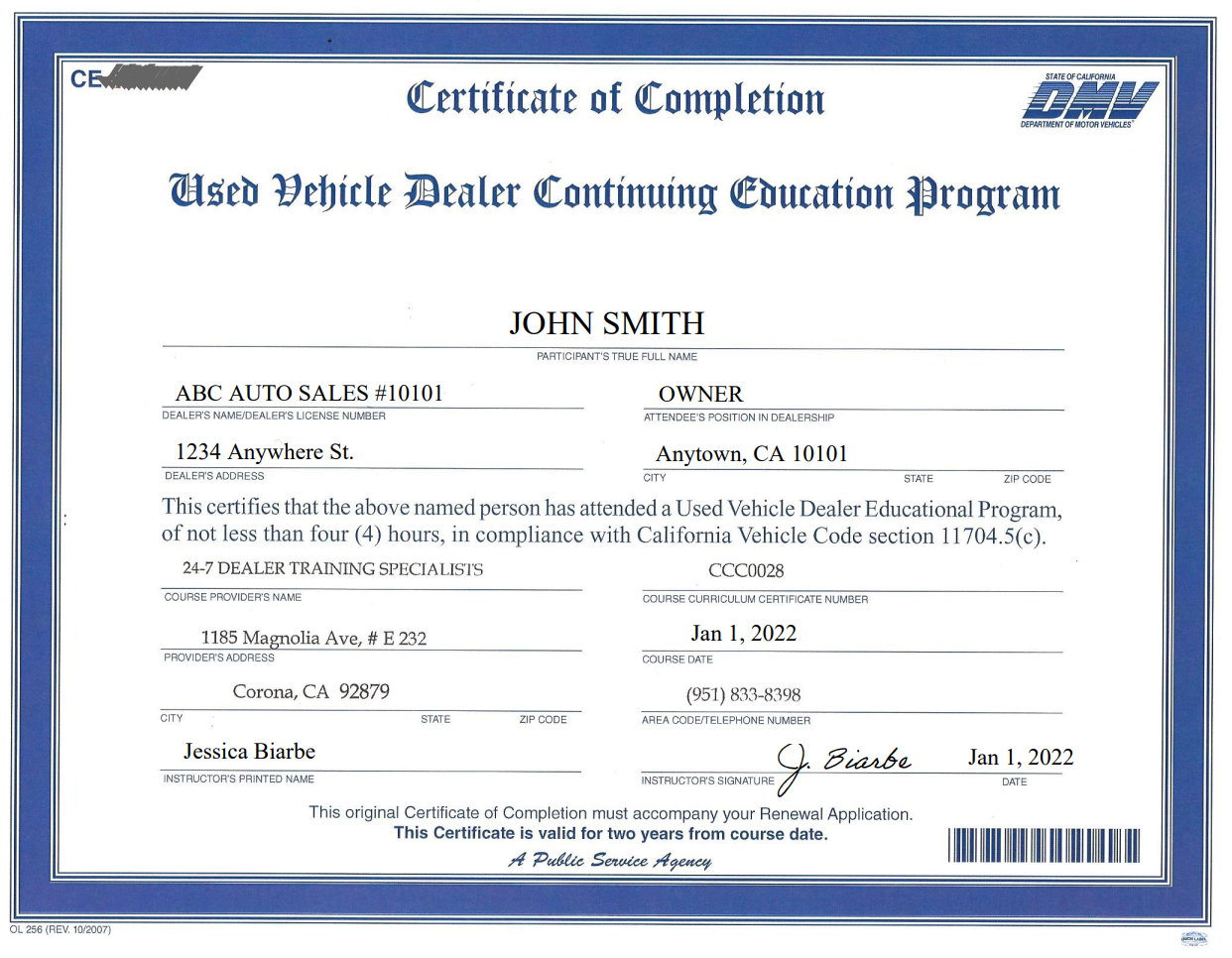 California Dealer License Recertification